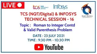 INFOSYS  & TCS (NQT / DIGITAL) 2021 | LIVE TECHNICAL TRAINING SESSION - 16 