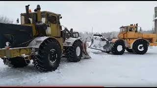 Трактор Кировец. Бью дорогу на скважину.  Тащу К-701 на ремонт.