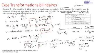 Exercices - Synthèse des Filtres RII- Méthode de la transformation bilinéaire