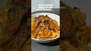 shallot gochujang noodles with king oyster mushrooms 🍄‍🟫 #noodles #oystermushrooms #gochujang