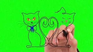 No Copyright Videos -Drawing  - Green Screen Video Footage of Drawing  Cats - No Copyright Zone