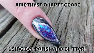 Amethyst Quartz Geode Design using Gel Polish and Glitter