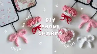♡ Crochet No-Sew Cute Phone Charms/ Keychains Tutorial | Mini Ribbon, Bouquet, Coquette Heart ♡