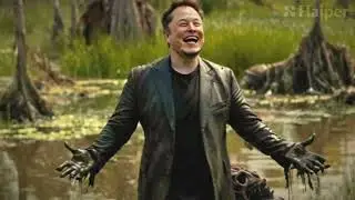 Elon Musk playing and surviving in the Swamp (AI-generated with Haiper AI)