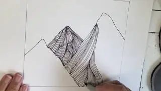 Satisfying drawing of mountains. Doodle or zentangle style relaxing drawing. Calm art therapy, fun.
