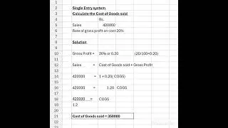 Calculate Cost of Goods sold | Single Entry system | exercise sum