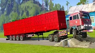 Spintires Mudrunner Gameplay | Truck vs Extreme Broken Road with Speed Bumps 