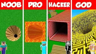 Minecraft Battle: NOOB vs PRO vs HACKER vs GOD: DEEPEST TUNNEL HOUSE BUILD CHALLENGE / Animation