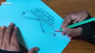 Balcony Picture Drawing in Circle || Pencil Drawing #scenerydrawing