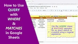 Google Sheets | QUERY | Function | MATCHES Operator | WHERE Clause | Example | Spreadsheet Tutorial