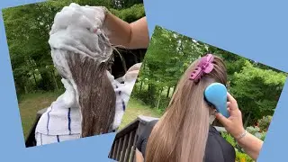 ASMR Brush & Shampoo ~ Relaxing Outside Sounds ~ Nature ~ Hair Washing