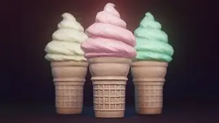 Low Poly Ice Cream modeling/sculpting/texturing timelapse (blender 2.8 EEVEE)