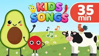 35-Minute Kids Songs Compilation 🍎🌈🐄 | Fruits, Vegetables, Farm Animals, Colours & Opposites