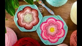 Flor de 6 pétalos en hexágono (Técnicas y crochet)
