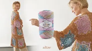 Crochet Motif Cardigan with Alize Cotton Gold Batik