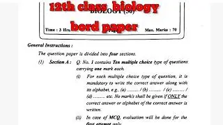 12th Board Paper Biology hsc board biology question paper 2023