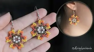 Autumn flower beaded earrings tutorial. DIY earrings