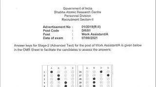 Barc Work Assistant Answer Key 2021 | BARC Work Assistant Result 2021