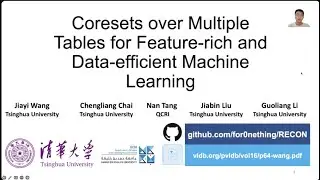 Coresets over multiple tables for feature-rich and data-efficient machine learning