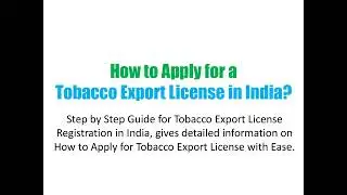 How to Apply for a Tobacco Export License in India?