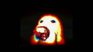 Yellow Dog looking at the camera and thomas the tank engine music plays meme