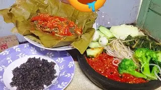 ASMR MUKBANG PEPES IKAN LELE+ SAMBEL TERASI+ LALAPAN+NASI TIWUL RASANYA INDUL
