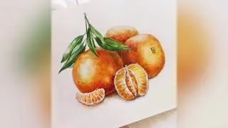 Уроки рисования цветными карандашами. Как нарисовать мандарин. Рисуем мандарин карандашами