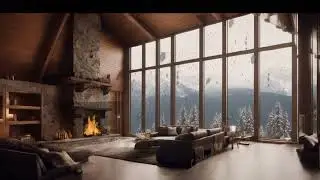 Cozy winter house in the mountains with fireplace. Relaxing background music and pleasant atmosphere
