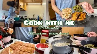 COOK WITH ME | PAN FRIED PORK CHOPS + MACARONI + GREEN BEANS 👩🏼‍🍳 #cooking #cookwithme #foods