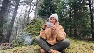 🔥Solo Girl in Woods Cooking on Campfire | Bushcraft | Shelter | Nature Sounds