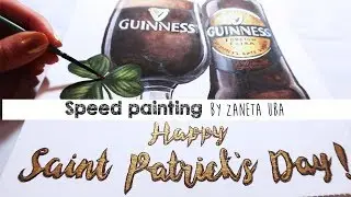 Time-Lapse Painting: Saint Patrick's Day watercolor illustration, Guinness beer by Żaneta Uba