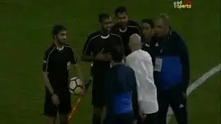 مشادة عنيفة بين حسام حسن وابراهيم مع حكم المباراة الاماراتى عقب نهاية المباراة