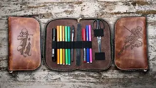Leather pencil case tutorial with Naruto and Sasuke engraving