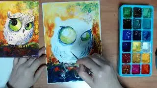 Совушка. Гуашь. Очень легкий рисунок. 20 минут удовольствия