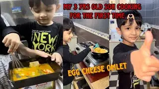 My 3 year old son cooking for the first time /  egg cheese omlet
