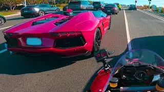 CATCHING UP TO A BEAUTIFUL LAMBORGHINI AVENTADOR ON A SUPERBIKE