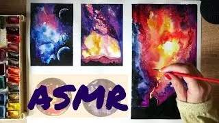 The most satisfying and amazing art video ASMR / Watercolor Starry Night Sky Demonstration