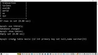 video-1:table creation,value insertion and display using MySql command line client