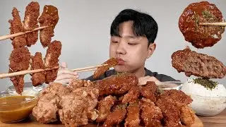 Eating fried chicken with pork cutlet ASMR