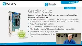 Grablink Duo: The new frame grabber for 1 full- or 2 base-configuration Camera Link cameras.(V151EN)