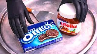 Nutella & Oreo Ice Cream Rolls - how to make delicious Nutella and Oreo Cookies ice cream | ASMR