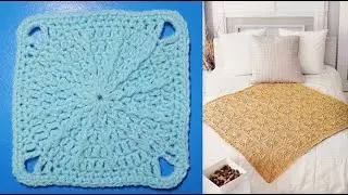 Плед из мотивов с рельефными столбиками  вяжем крючком.