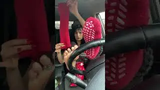 Pedal pumping red kinky boots one nylon on one off and leg warmers ❤️👠