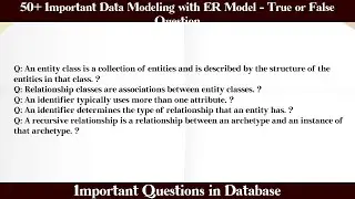 MCQ Questions Data Modeling with ER Model - True or False with Answers