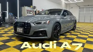 Audi A7 Blacked out wheels, lights, window tint, carbon mirrors installed by Jekyll and Hydes custom
