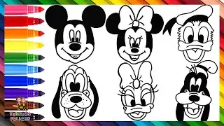Dibuja y Colorea A Mickey Mouse Y Sus Amigos ❤️⚫⚫🎀🐭🐶🦆 Dibujos Para Niños
