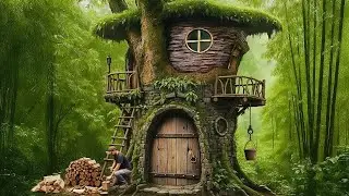Building a Hidden Survival Shelter on a Giant Tree | Grass Roof Forest Base