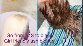 How to dye 613 WIG Ash Blonde using 3 products FEAT: Dewelly hair #ashblondehair #dyehair #ashblonde