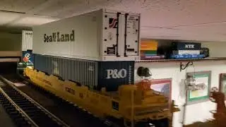 G-Scale Double Stack Intermodal On The Basement Ceiling USA Trains Santa Fe GP38