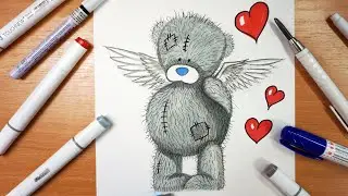 Рисунок ко дню Валентина, Мишка Тедди. Teddy bear drawing.
